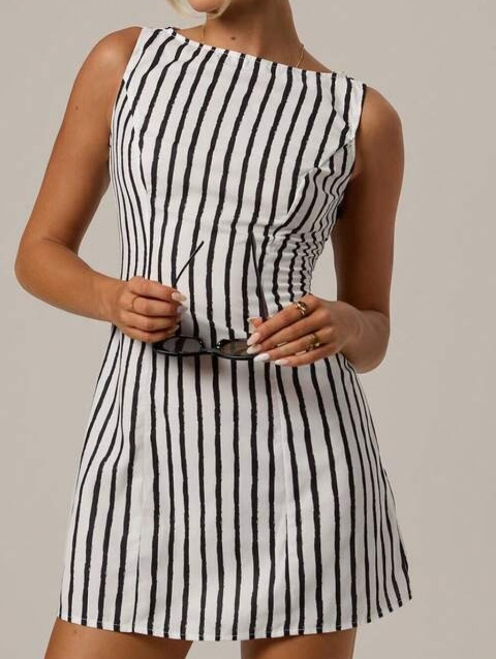 NWT Black & White Striped Sleeveless A-Line Dress
